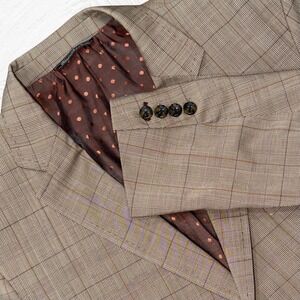 S Cohen 46 R Marzotto Super 120 Wool Brown Rust Plaid Blazer Windowpane